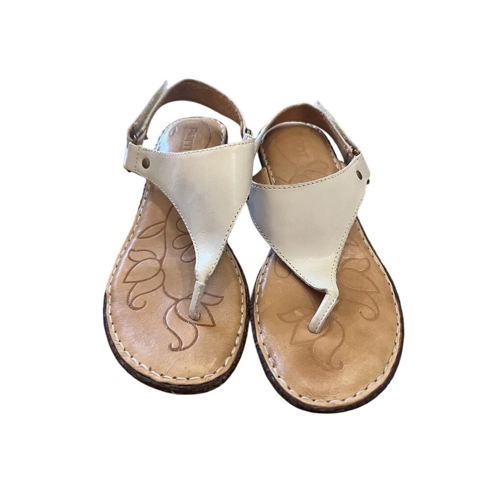 Born Womens Thong Slingback Wedge Sandals Ivory Buckle Strap Size 7